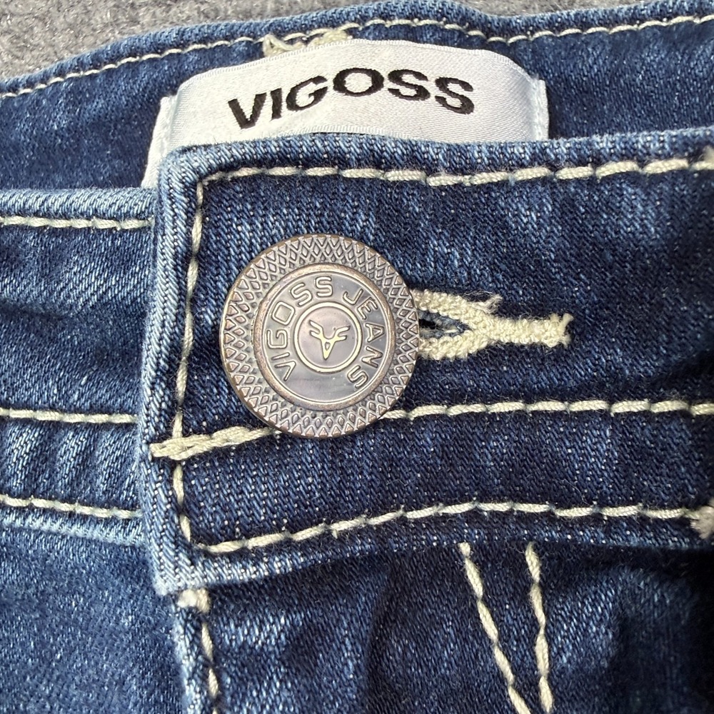 Vigoss Womens Tomboy Jeans 10 Straight Leg Blue Embroidered Stretch Y2K - Picture 6 of 16